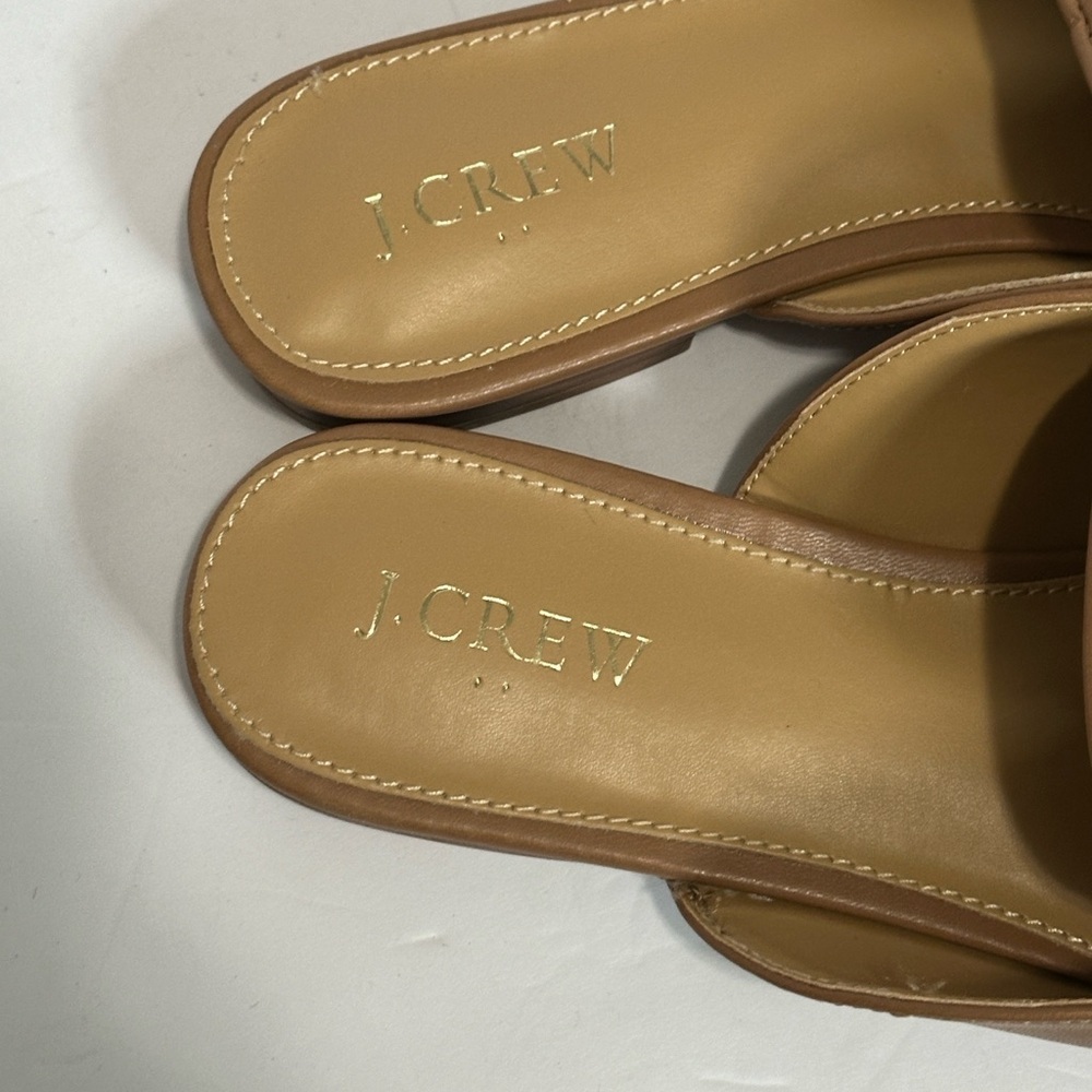 J. Crew Women's Brown Leather Mules with Gold Accent sz - Picture 7 of 11